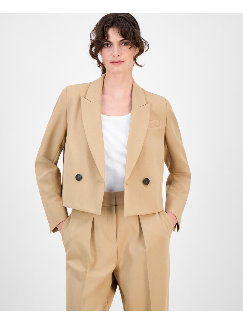 Anne Klein Women's Double-Breasted Peak-Lapel Ultra-Fine-Twill Cropped Jacket 14